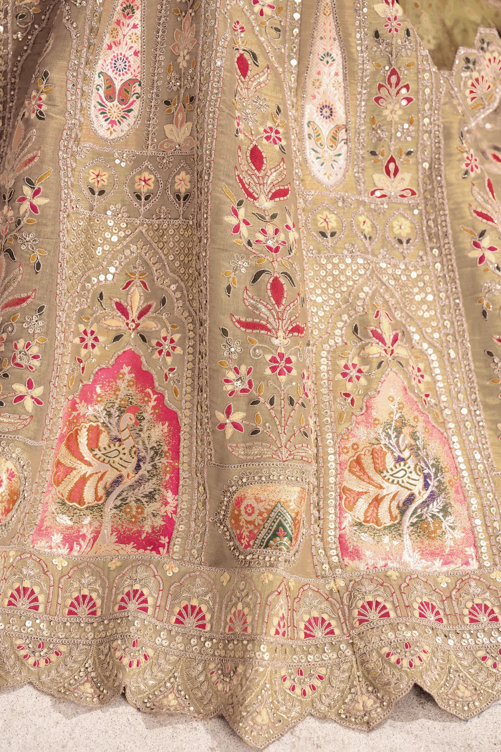 Kf 32 Chiku Banarasi Silk Patch Work Semi Bridal Lehenga Choli Online Wholesale